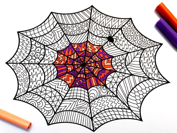 Download Spiderweb PDF Zentangle Coloring Page | Etsy