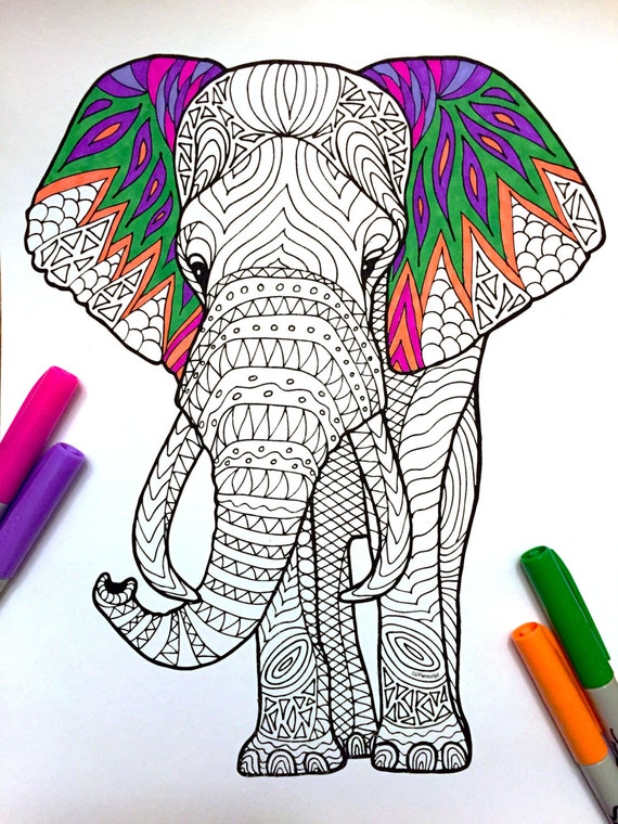 elephant  pdf zentangle coloring page