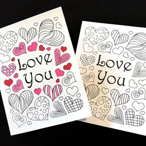 Love You Card with Hearts - Printable PDF Coloring Page