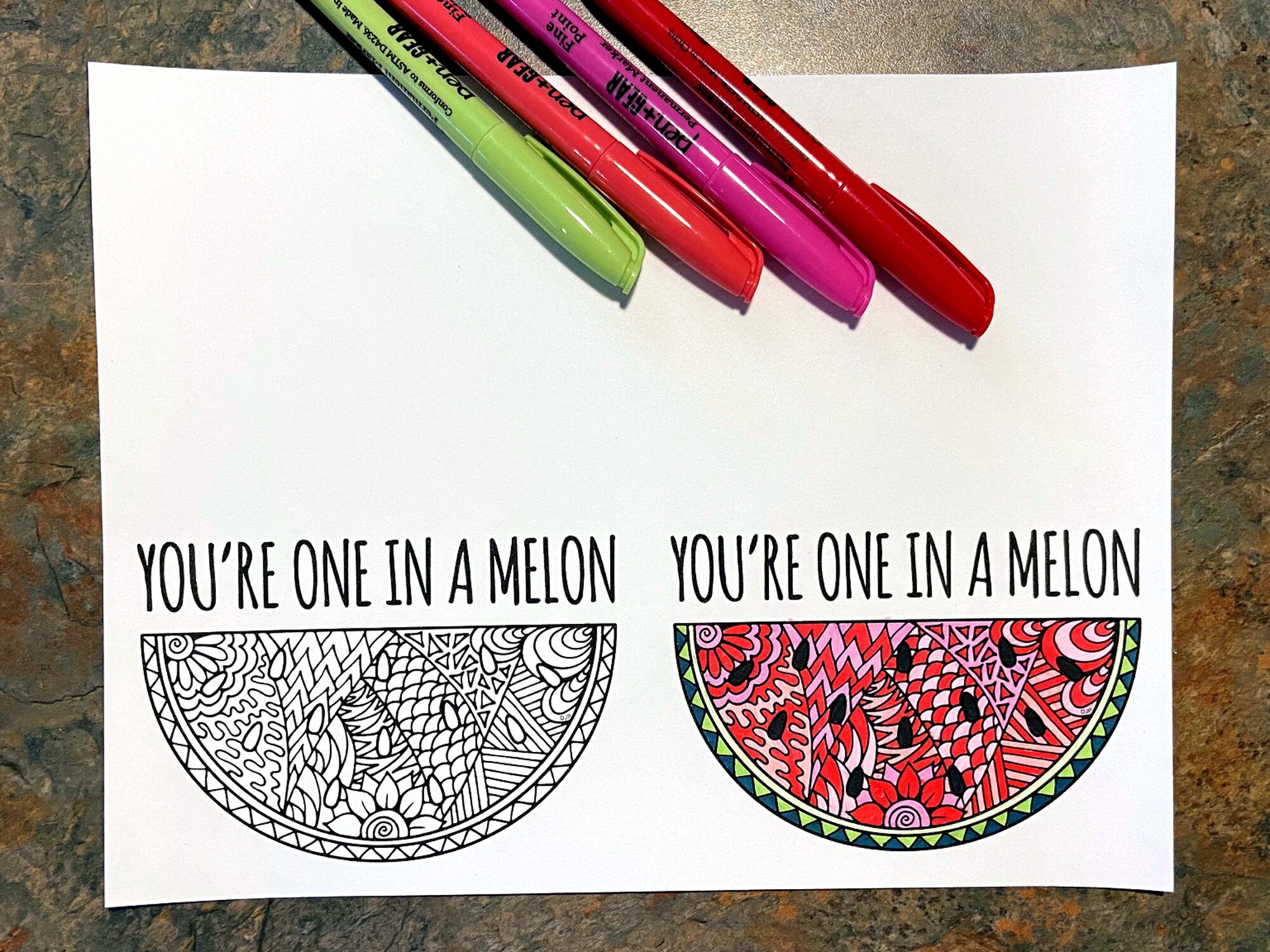You're One In A Melon Watermelon Pun Greeting Card Printable PDF ...