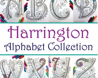 Printable Alphabet Coloring Book - 26 Uppercase Letter Coloring Pages - inspired by the font "Harrington"