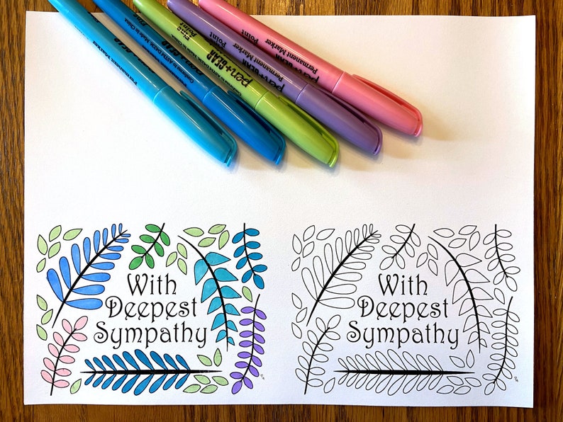 Sympathy Card With Ferns - Printable PDF Coloring Page - Etsy