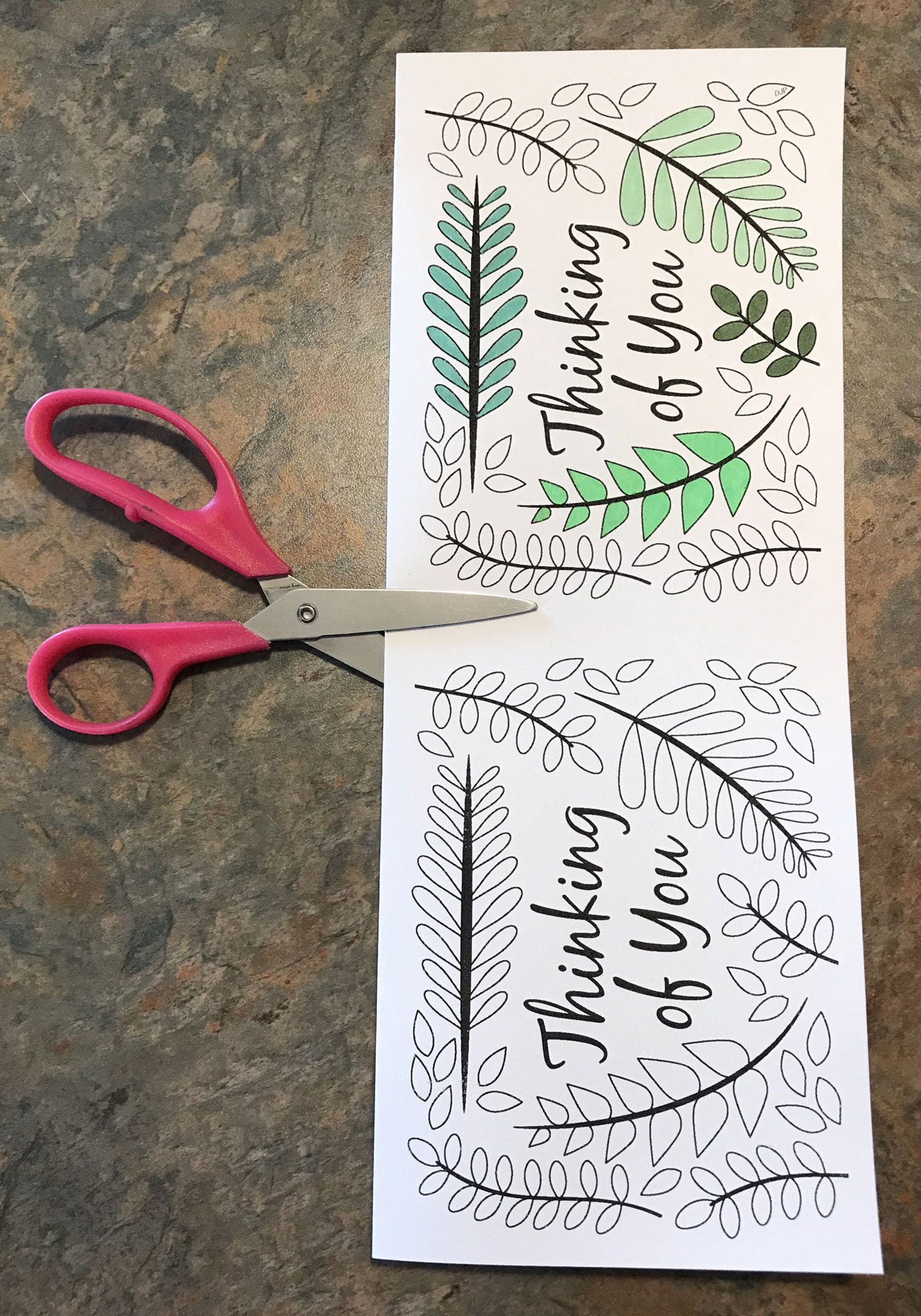 Thinking of You Card With Ferns and Leaves - Printable PDF Coloring ...