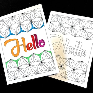 Tarjeta de Hola con Diseños Geométricos - Página para colorear en PDF imprimible