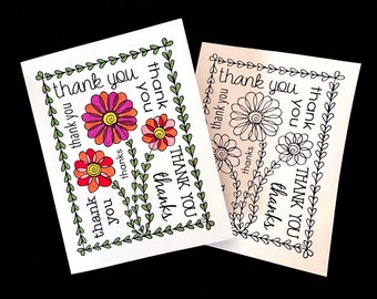 Carte de remerciement de fleurs mignonnes - Coloriage PDF imprimable