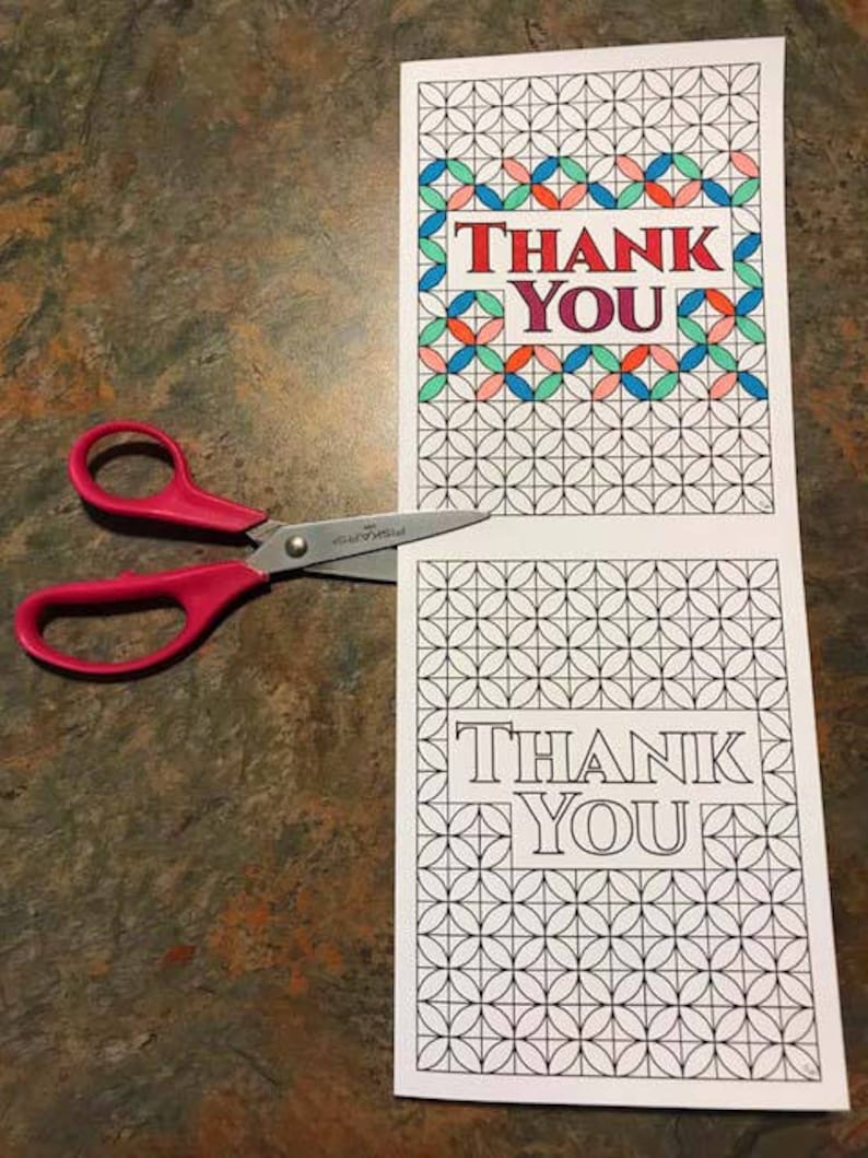 Thank You Card with Geometric Designs PDF Zentangle Coloring Etsy