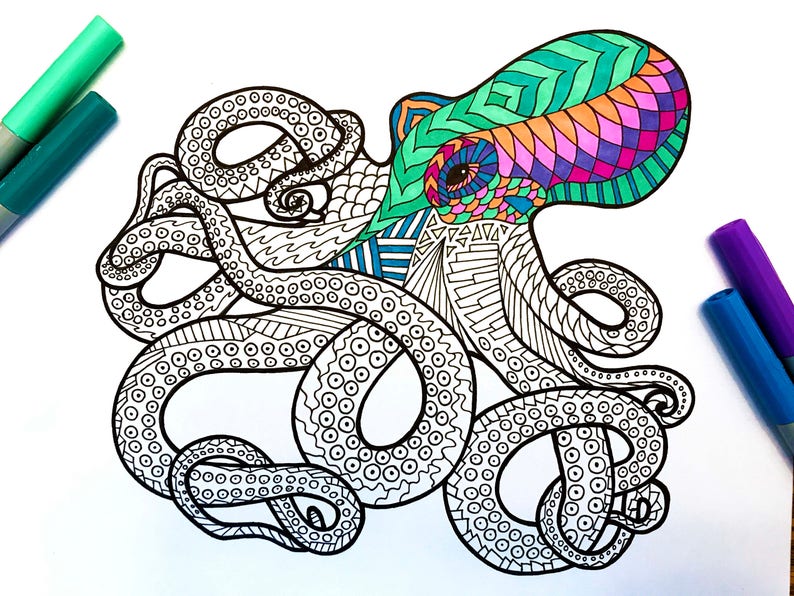 Download Octopus PDF Zentangle Coloring Page | Etsy