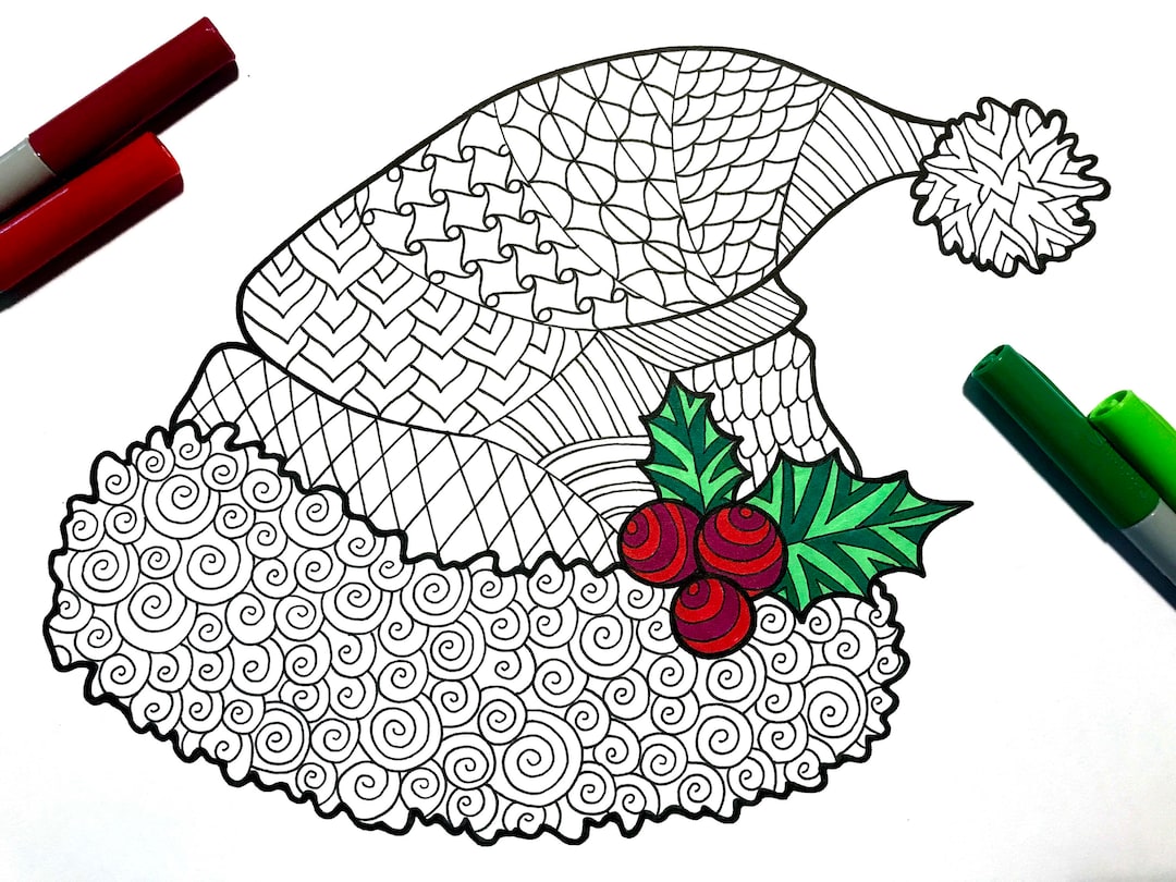 Santa Hat PDF Coloring Page (Instant Download) - Etsy