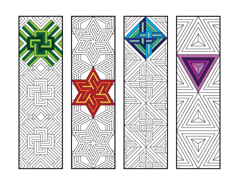 intricate geometric bookmarks pdf zentangle coloring page etsy