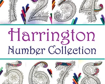10 Number Coloring Pages - inspired by the font "Harrington"