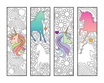 Unicorn Bookmarks - PDF Coloring Page