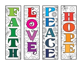 Faith, Love, Peace, Hope Bookmarks - PDF Coloring Page