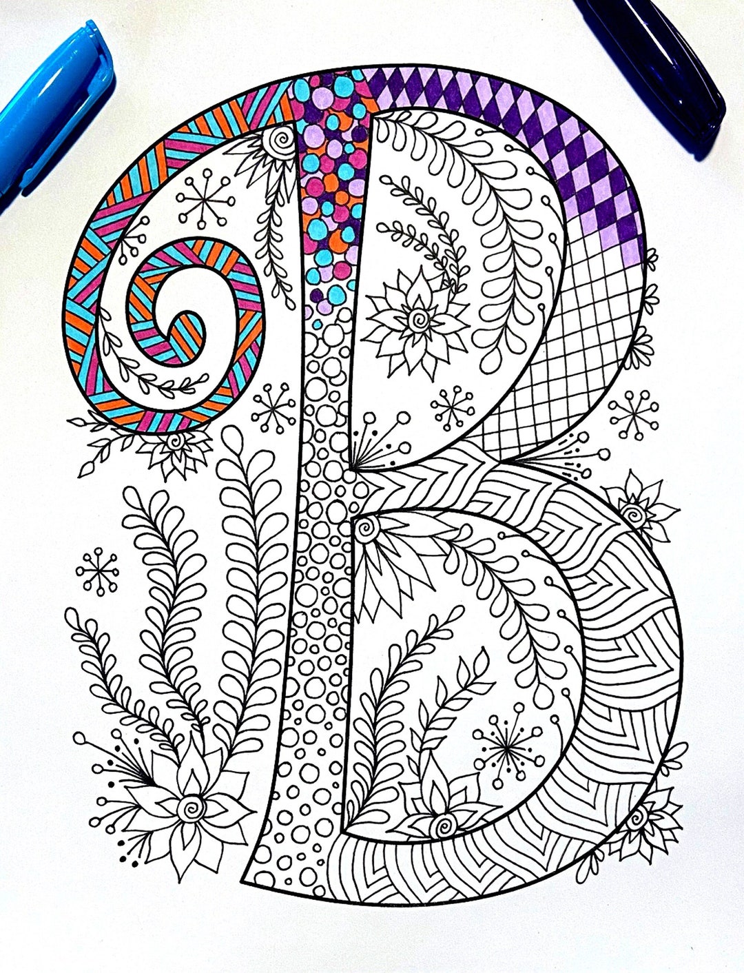 Retro Floral Letter B Coloring Page Inspired by the Font - Etsy