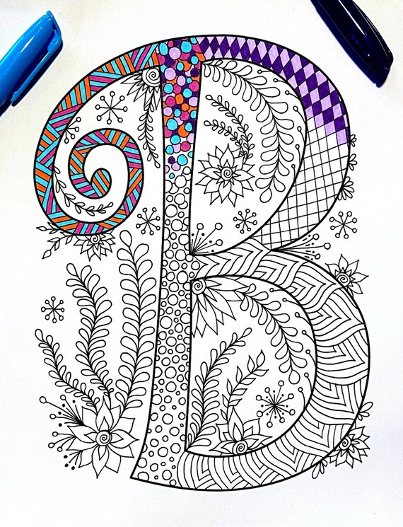 Retro Floral Letter B Coloring Page Inspired by the Font | Etsy