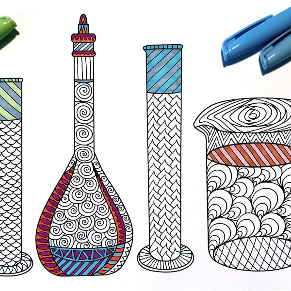 Chemistry Flasks - PDF Coloring Page