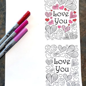 Love You Card With Hearts - Printable PDF Coloring Page - Etsy