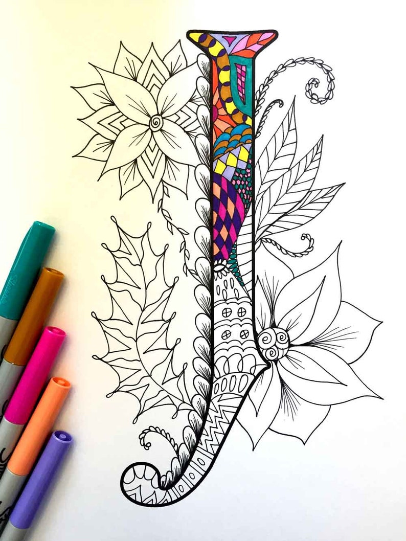 Letter J Coloring Page Inspired by the Font harrington - Etsy