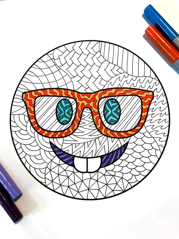 Nerd Emoji Pdf Zentangle Coloring Page Etsy