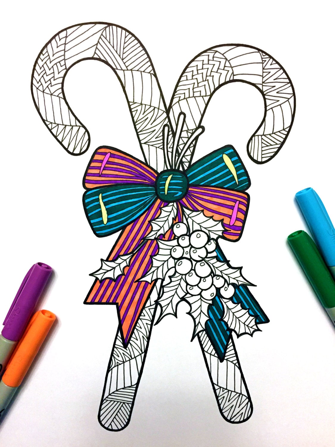 Candy Canes - PDF Coloring Page - Etsy Israel, image size:1125x1500