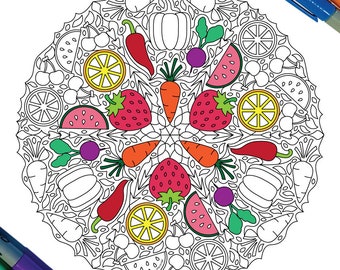 Mandala Fruits et Légumes - Coloriage PDF