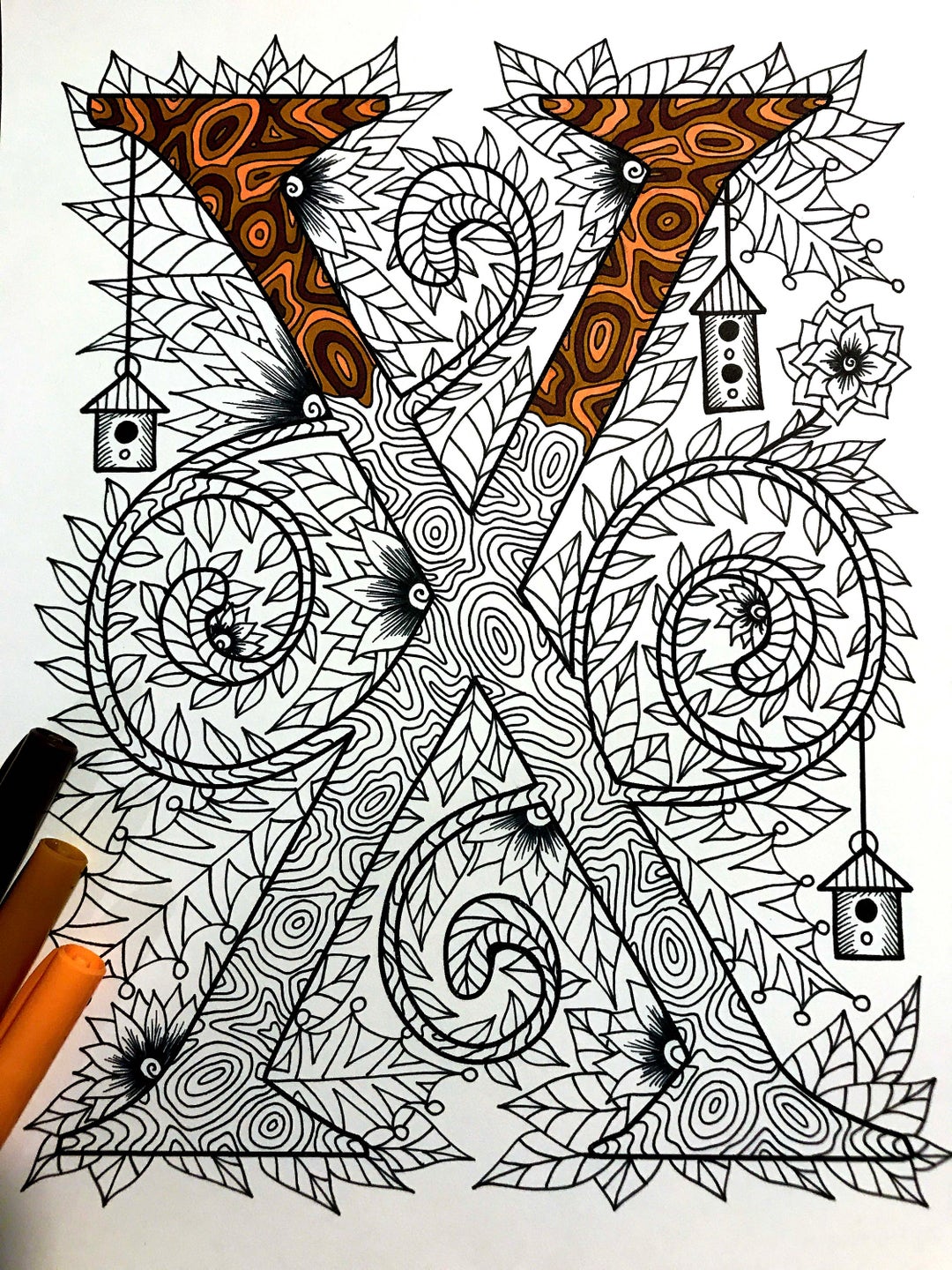 Letter X Coloring Page Inspired by the Font - Etsy