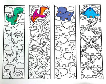 Cute Dinosaur Bookmarks - PDF Coloring Page