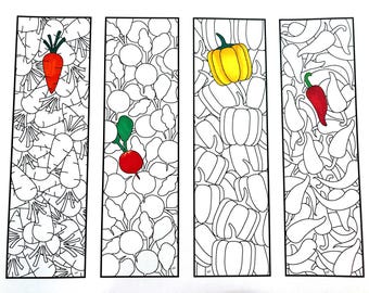 Vegetable Bookmarks - PDF Zentangle Coloring Page