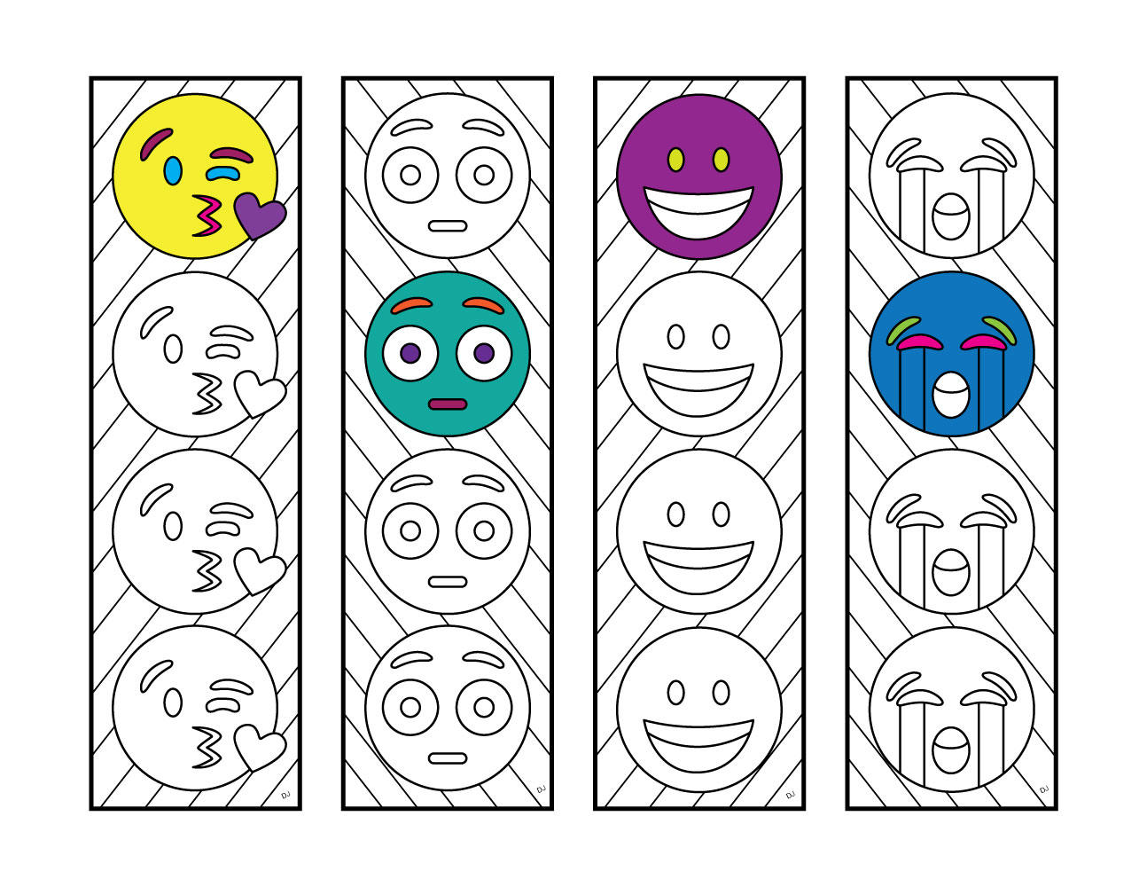 emoji 3 bookmarks pdf coloring page etsy