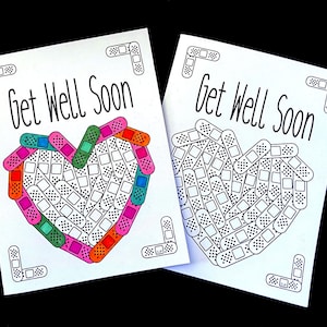 Get Well Soon Card avec Bandaid Heart - Coloriage PDF imprimable