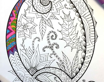 Letter Q Coloring Page - Inspired by the font "Harrington"