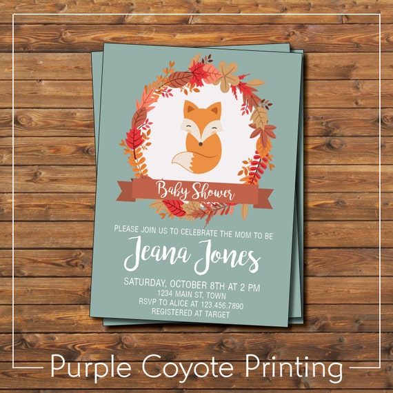 Woodland Fall Autumn Fox Baby Shower Invitation Baby Gender Etsy