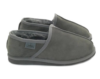 New Handmade Men's Grey Premium 100% Pure  Twinface Sheepskin Slippers EVA Sole UGG Style