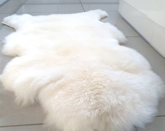 100% Natural Thick Ivory Genuine Real Sheepskin Lamb Rug Throw Natural Pelt Unique Gift XXL