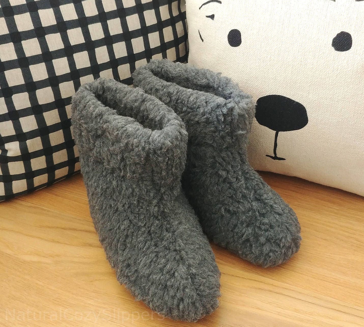 Grey fluffy shop boot slippers