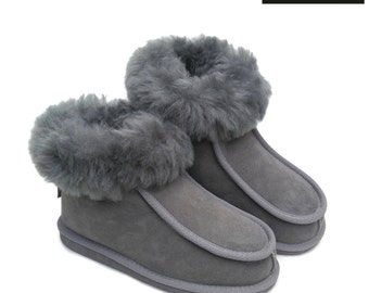 New Ladies Women's Premium 100%  Pure  Grey Twinface Sheepskin Boots Slippers EVA Sole UGG Style