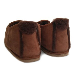 Deluxe Mens 100% Twinface Sheepskin Suede Slippers Moccasins in brown colour Handmade Men's Shoes Wool Slippers Ugg style SIZE: EU 42/ UK 8 image 5