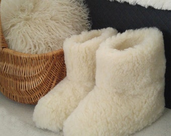 Natural Sheep Wool Boots Cozy Foot Slippers Sheepskin Womens