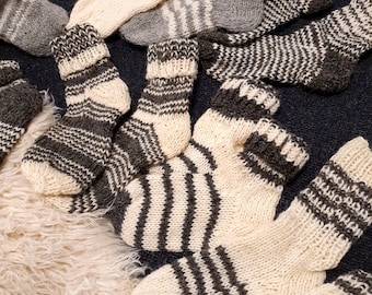 Warm hand knitted 100% natural pure sheep wool socks, walking boot socks, wellington boot socks, slipper socks RANDOM PATTERNS