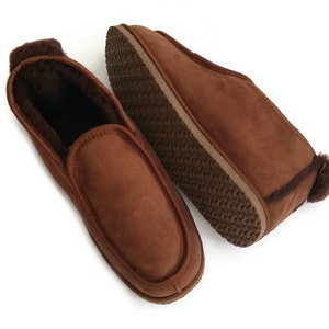 Deluxe Mens 100% Twinface Sheepskin Suede Slippers Moccasins in brown colour Handmade Men's Shoes Wool Slippers Ugg style SIZE: EU 42/ UK 8 image 4