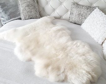 100% Natural Thick Ivory Genuine Real Sheepskin Lamb Rug Throw Natural Pelt Unique Gift