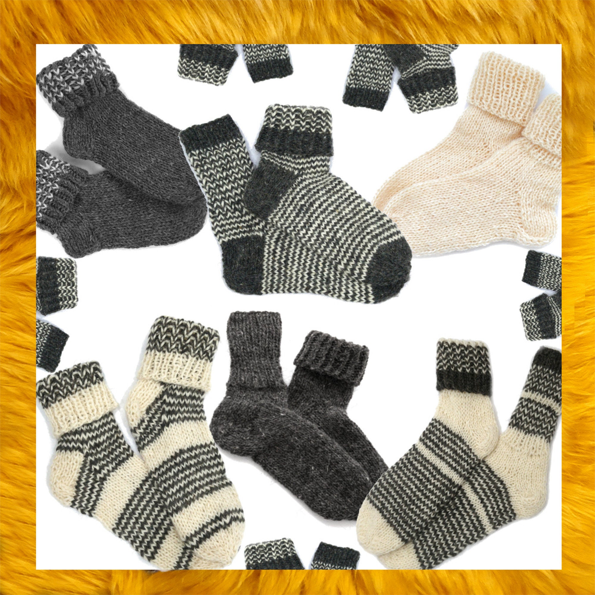 Warm Hand Knitted 100% Natural Pure Sheep Wool Socks, Walking Boot Socks,  Wellington Boot Socks, Slipper Socks RANDOM PATTERNS 