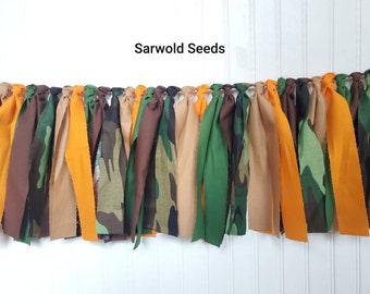 Camo with TAN Fabric Banner, Birthday Banner,  High Chair Banner, Cake Smash