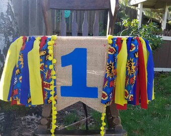 Superhero Fabric Banner, Birthday, Highchair, Cake Smash, Photo Shoot