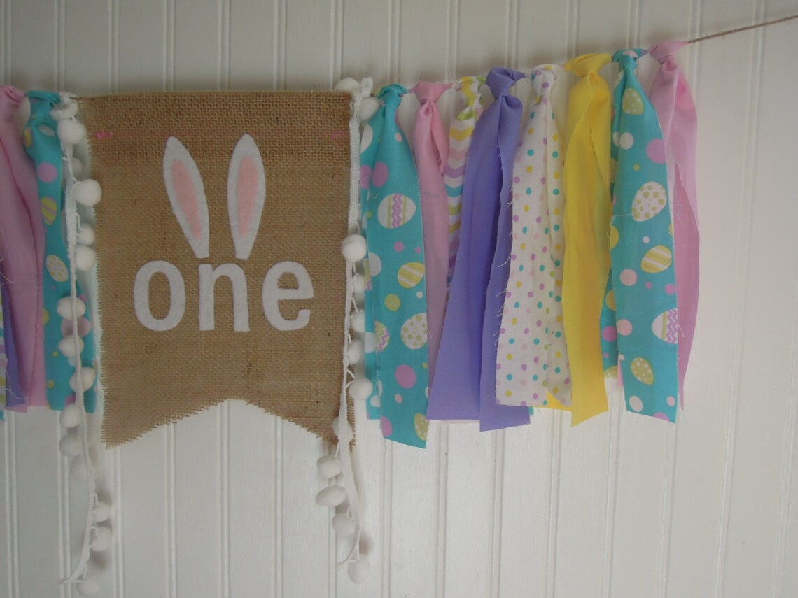 Easter, Rabbit, Spring, Fabric Banner, Birthday, Highchair, Cake Smash ...