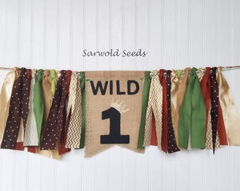 Wild Thing, Wild One, Crown, Forest, Brown, Green, Birthday, Highchair, Cake Smash, Photo Shoot, Party, Rag Tie