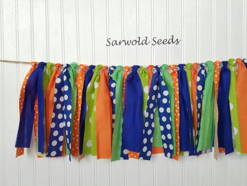 Lime Green High Chair Banner Orange Dinosaur Blue Fabric Banner Cake Smash Photo Shoot