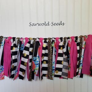 Pink Gold Black, Roses, Fabric Banner, Birthday, Bridal, Shower, Highchair, Cake Smash, Nursery, Photo Shoot, Backdrop, Rag Tie