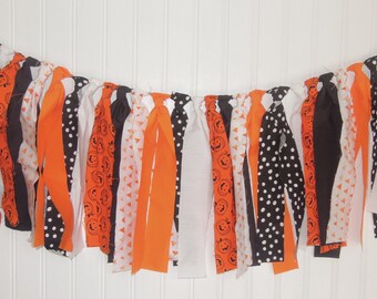 Halloween, Fall, Orange, Black, Pumpkin, Fabric Banner, Birthday, Highchair, Cake Smash, Party Decor, Back Drop, Photo Shoot, Rag Tie