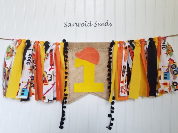 Construction Dump Truck Fabric Banner Birthday Highchair Etsy