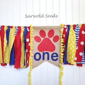 Puppy Dog, Patrol, Paw Print  Fabric Banner, High Chair Banner, Birthday Banner,  Cake Smash